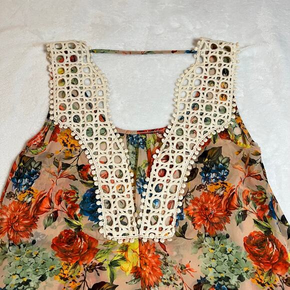 Women's Sleeveless Floral Flowy Blouse Size XS Festival Boho Cottagecore Casual - Picture 3 of 7